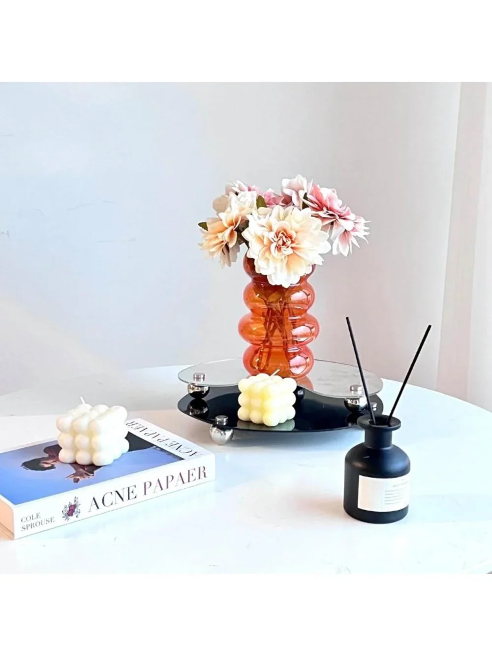 Modern 7-Inch Orange Geometric Glass Vase for Hydroponic Flowers & Home Décor